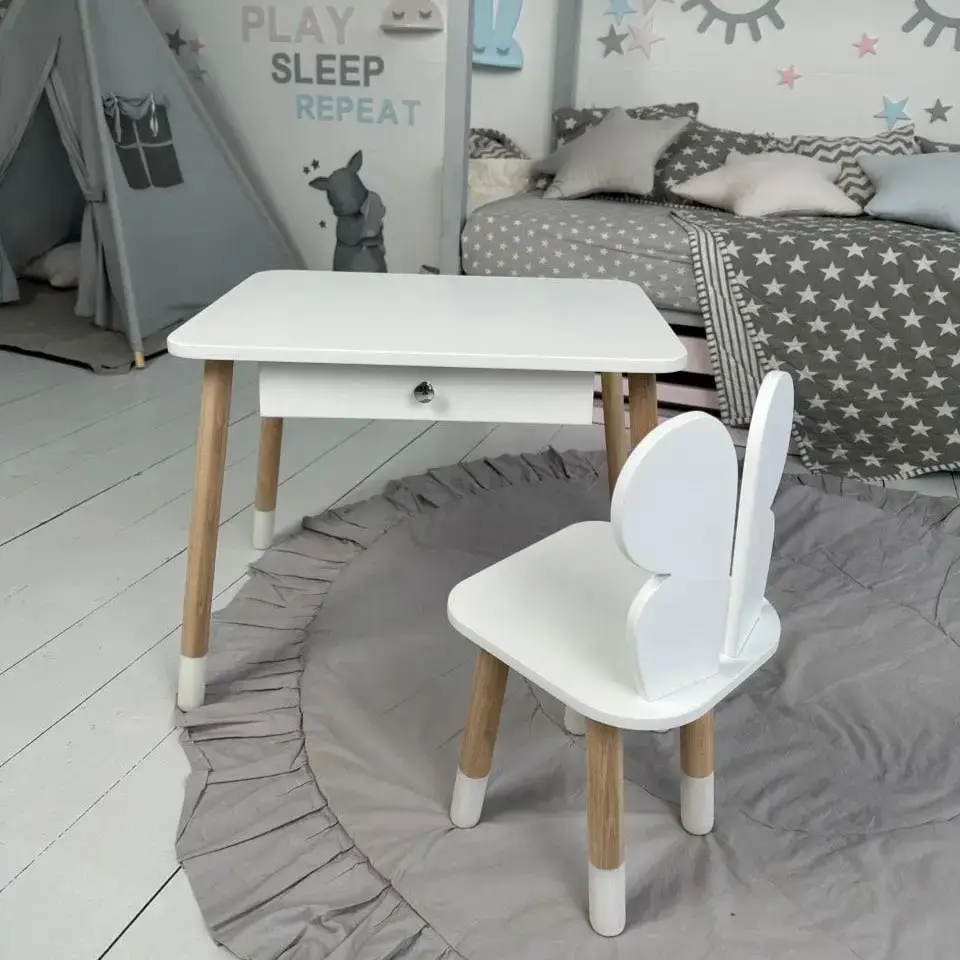 Дитячий столик зі стільчиком Метелик та ящиком для олівців та розмальовок (Білий) Вінниця - фото 1
