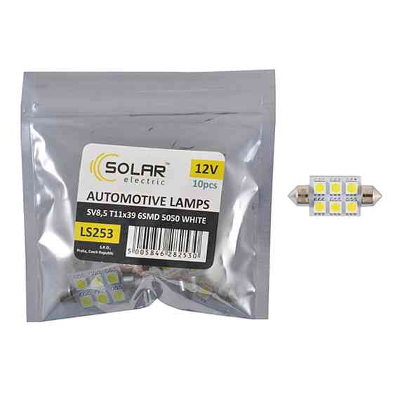 LED автолампа Solar 12V SV8.5 T11x39 6smd 5050 white 10шт Киев