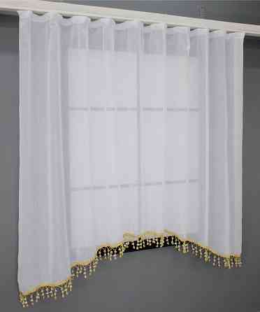 Кухонная арка VR-Textil № 000к лен с бахромой белый с золотистым 270х150 см (51-234) Киев