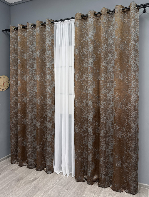 Комплект штор на люверсах VR-Textil Мрамор Al-9 № 1638ш Медный с серым 150х270 см 2 шт (37-0176) Киев - изображение 3