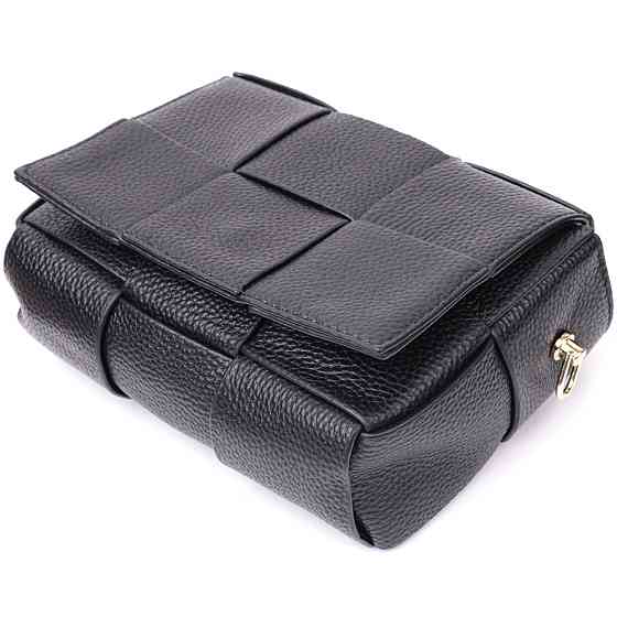 Классическая вечерняя сумка для женщин с переплетами из натуральной кожи Vintage 22313 Черная Киев