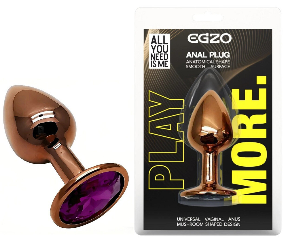 Анальная пробка EGZO Dark Gold с фиолетовым кристаллом, металлическая, размер S Sex Aura Киев - изображение 1