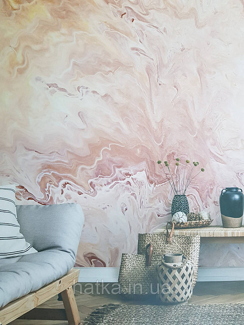 Обои виниловые Grandeco One roll one motif 1.59x2.8 панно мурал 3д абстракция под камень розовые коричневые Киев - изображение 1