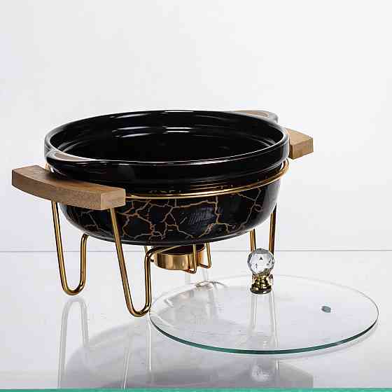 Мармит фарфоровый настольный круглый 800 (мл) мармитница с подогревом Черный мрамор LC-716 Киев