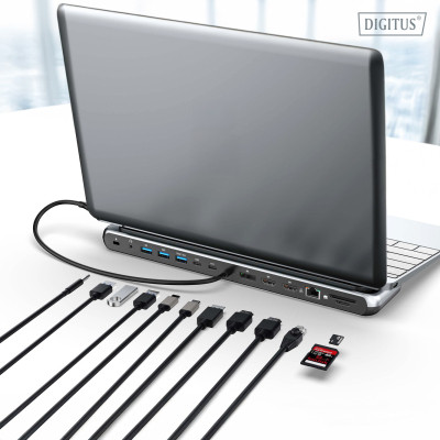 Порт-реплікатор Digitus USB-C > 2xHDMI/1xDP/3xUSB-A/USB-C/RJ54/PD/Audio (DA-70919) Вінниця - фото 7