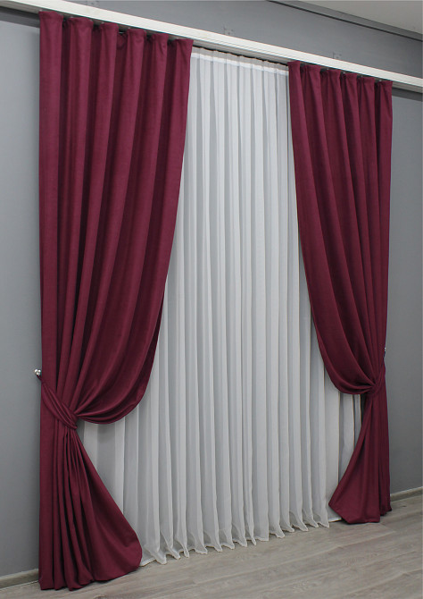 Шторная ткань нубук однотонный, Турция, цвет бордовый 1518ш Киев - изображение 8