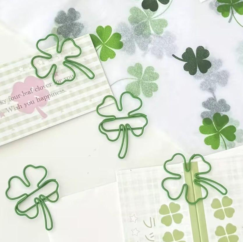 Набор скрепок в форме клевера 10 шт, металлические декоративные скрепки для бумаги, клипсы для планера Киев - изображение 1