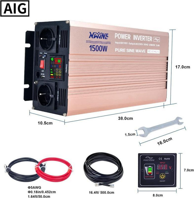Інвертор XWJNE 12V у 220v 1500W чистий синус Київ - фото 1