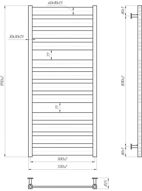 Полотенцесушитель водяной Mario INOX Санти 1170х530/500 Киев - изображение 4