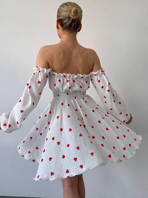 Жіноча романтична міні сукня у сердечки з відкритими плечами муслін 100% бавовна Одеса - фото 5