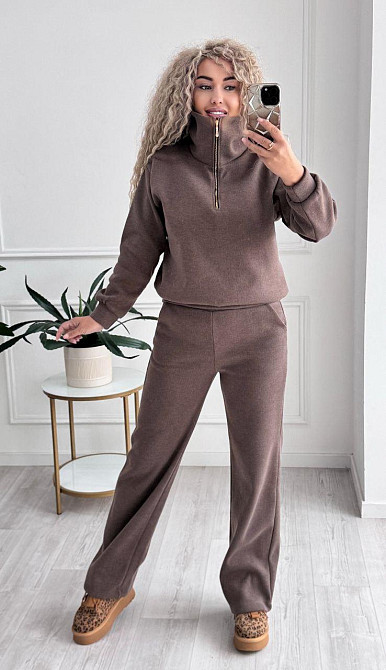 Жіночий стильний і теплий в'язаний костюм осінь-зима на трикотажній основі. Шоколад, 40/42 Одеса - фото 5