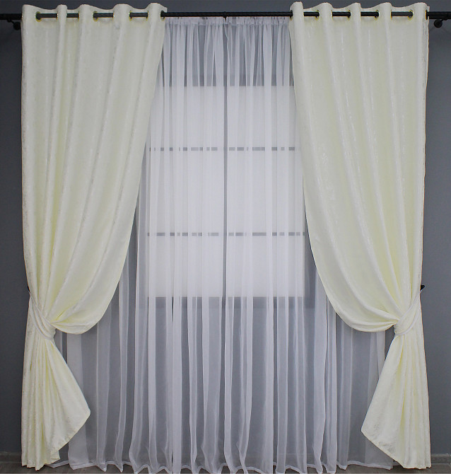 Комплект штор на люверсах VR-Textil Лен мрамор Pavliani № 1172ш 150х250 см 2 шт Кремовый (37-0043) Киев - изображение 2