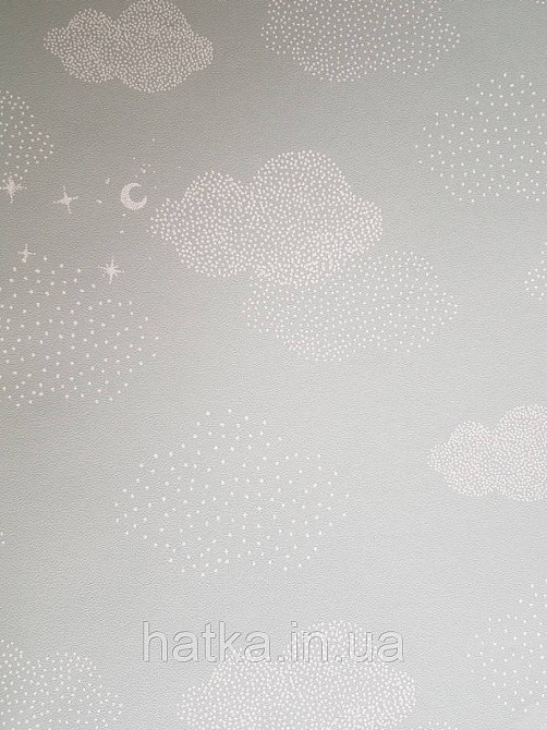 Шпалери флізелінові дитячі Lutece Tartine et Chocolat небо хмари хмари зорі місяць білі на зеленому Київ - фото 1