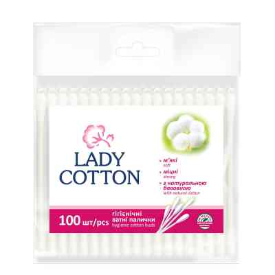 Ватные палочки Lady Cotton в полиэтиленовом пакете 100 шт. (4820048487351) Вінниця