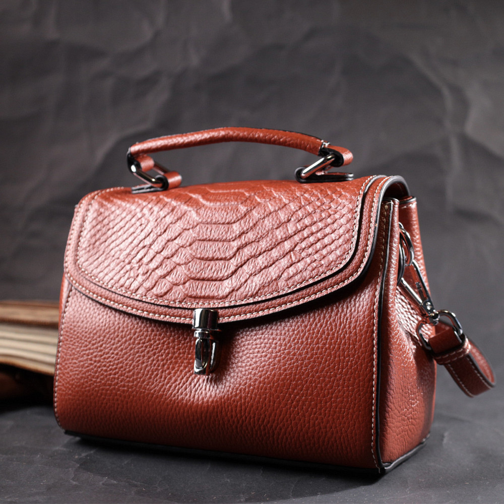 Сумка из натуральной кожи с интересной защелкой Vintage 22417 Коричневая Киев - изображение 9