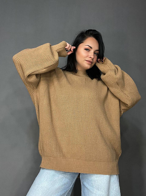 Свитер женский MIX RAY 6607 широкая модель оверсайз удлиненный, карамель, one size Киев - изображение 17