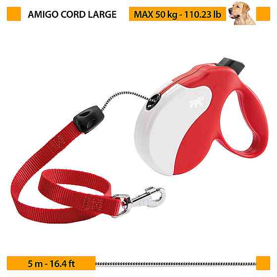 Поводир - рулетка для собак з шнуром Ferplast Amigo Cord (Ферпласт Аміго Корд) 16 х 3.8 х h 15 см - L, Синій Запоріжжя