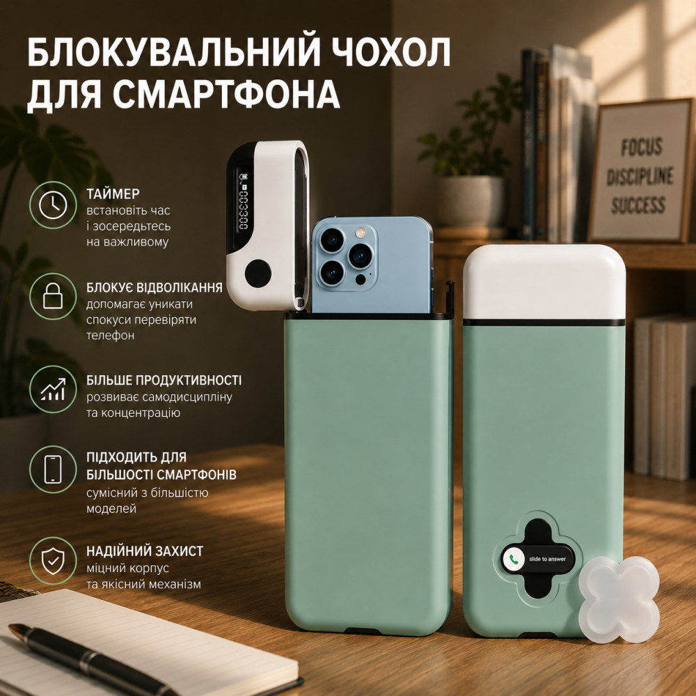 Блокирующий чехол для смартфона с таймером, блокировщик телефона для самодисциплины, концентрации и продуктивности Киев - изображение 1
