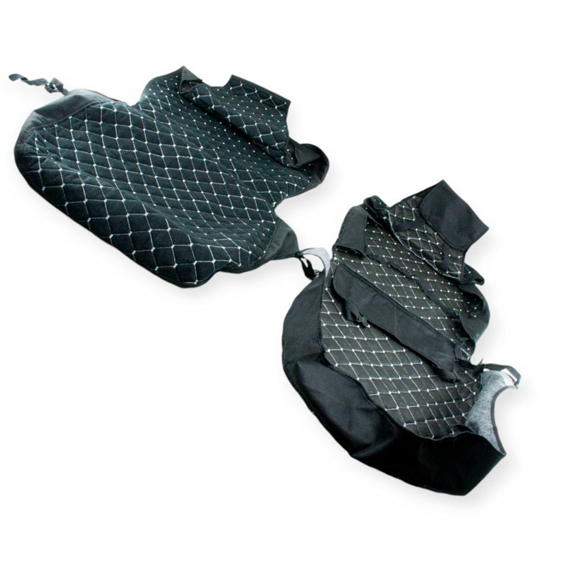 Накидки сидіння чорна (2шт) тканина ромб, біла нитка, закритий низ та торці люкс на Мукачево - фото 1