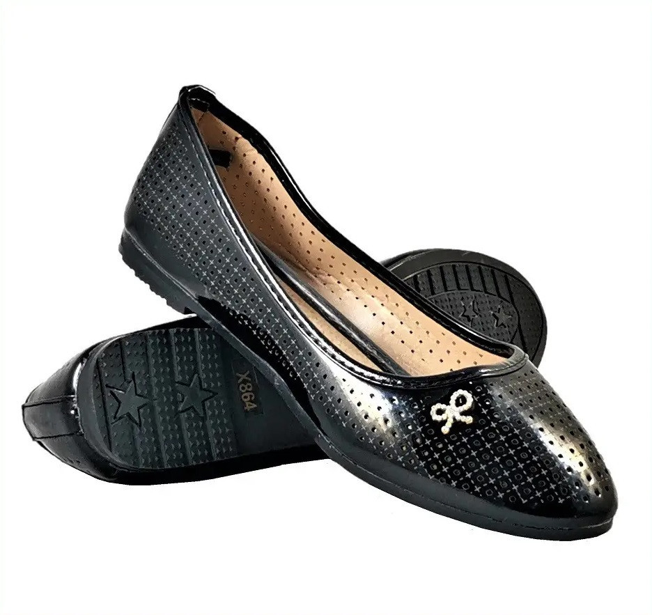 Жіночі Балетки Чорні Лакові з Перфорацією Мокасини Туфлі Літні (розміри: 36,37,38,39) - 864 Дніпро - фото 1