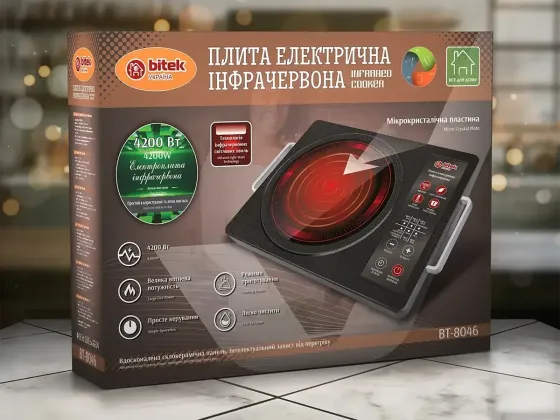 Плита електрична інфрачервона BITEK BT-8046 4200Вт 1 конфорка, настільна, регулювання температури Одеса