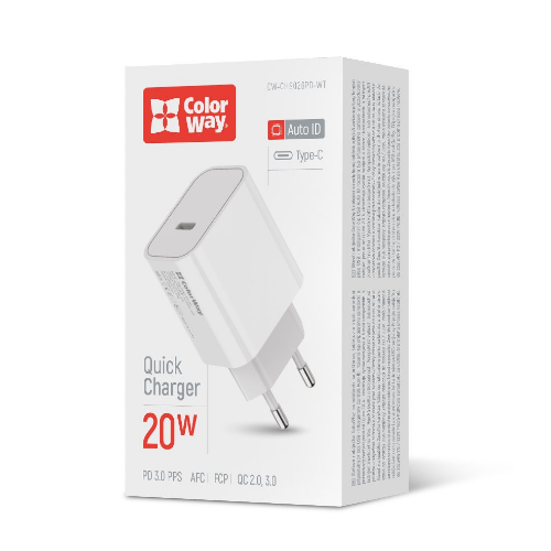 Зарядний пристрій мережевий Type-C PD 20W білий V2 ColorWay CW-CHS026PD-WT Житомир