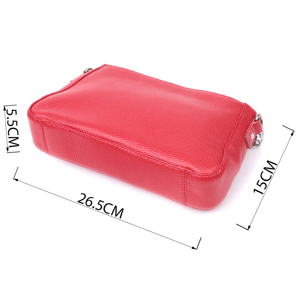 Яскрава сумка багет з ланцюжком і знімним ремінцем з натуральної шкіри Shvigel 22836 Червона Київ - фото 3