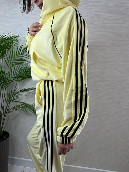 Женский стильный велюровый-плюшевый костюм двойка. Лимонный, 42/44 Одесса - изображение 3