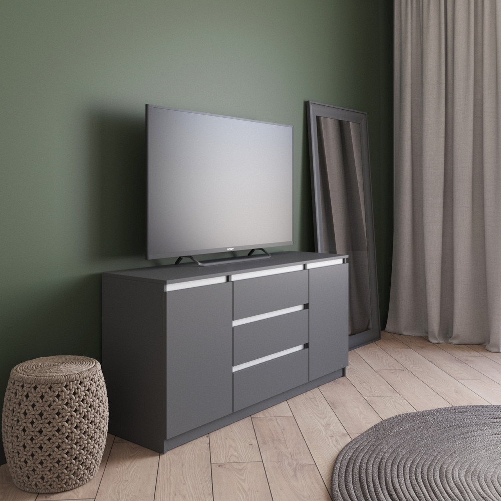 Комод под телевизор VAYS R-15, 3 ящика и 2 отделения с полками, без ручек, ЛДСП, 140×40×75 см - для спальни Львов - изображение 8