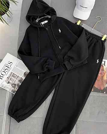 Женский теплый прогулочный костюм двойка: кофта и штаны трехнитка на флисе Черный, 46/48 Одесса