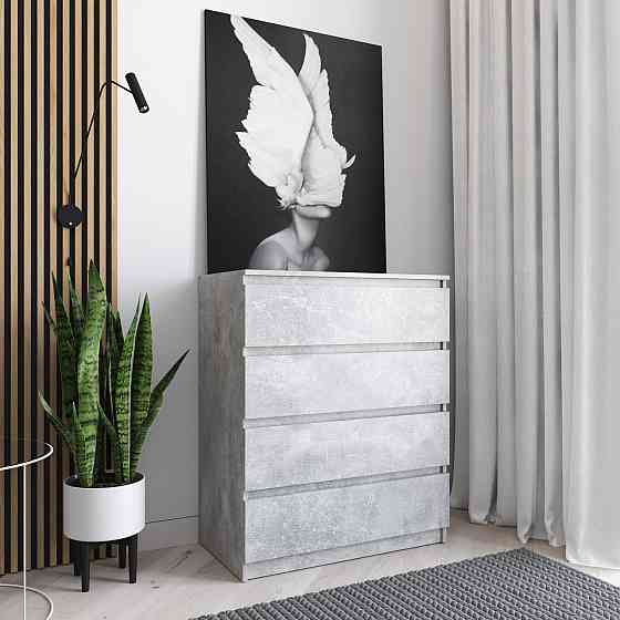 Комод VAYS R-4 Бетон, на 4 шухляди без ручок, ЛДСП 80×40×98 см – для дому, офісу, вітальні, спальні Львів