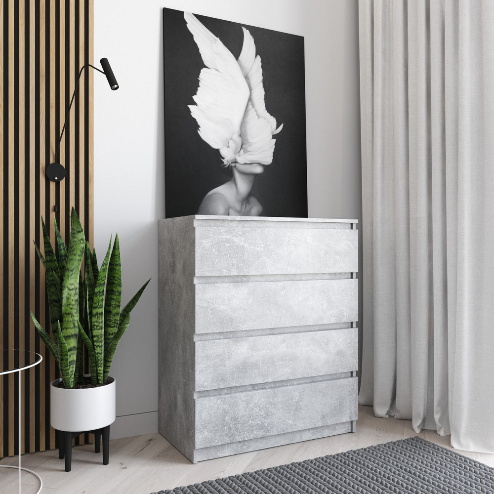 Комод VAYS R-4 Бетон, на 4 шухляди без ручок, ЛДСП 80×40×98 см – для дому, офісу, вітальні, спальні Львів - фото 1