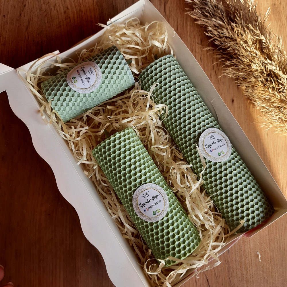 Набор свечи из вощины Царство Мёда оливковые 8,5 см. 13 см, 17,5 см Одесса - изображение 6