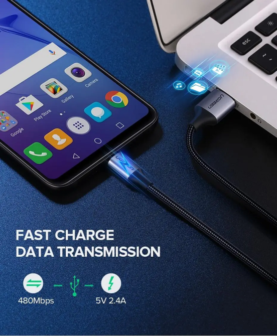 Кабель UGREEN US290 USB 2.0 A to Micro USB Cable Nickel Plating Aluminum Braid 2m (Black) (UGR-60148) Киев - изображение 3