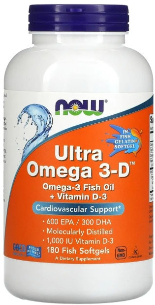 Омега 3-Д Ультра Now Foods Omega 3-D, 600 EPA / 300 DHA 180 рыбьих гелевых капс Киев - изображение 1