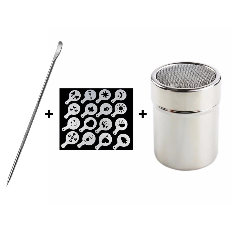 Набір для кави трафарети 16 штук баночка паличка для малювання сірий Київ - фото 1