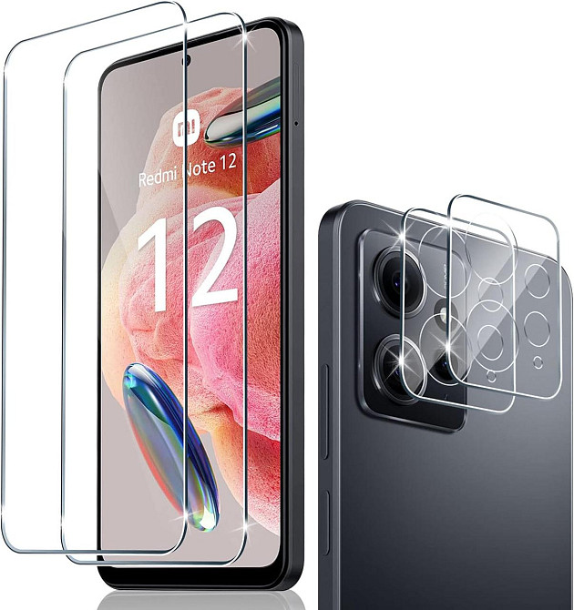 Захисне скло для Xiaomi Redmi Note 12 4G прозоре 2 шт + 2 захисти камери 9H 0.33 мм загартоване скло Київ - фото 1