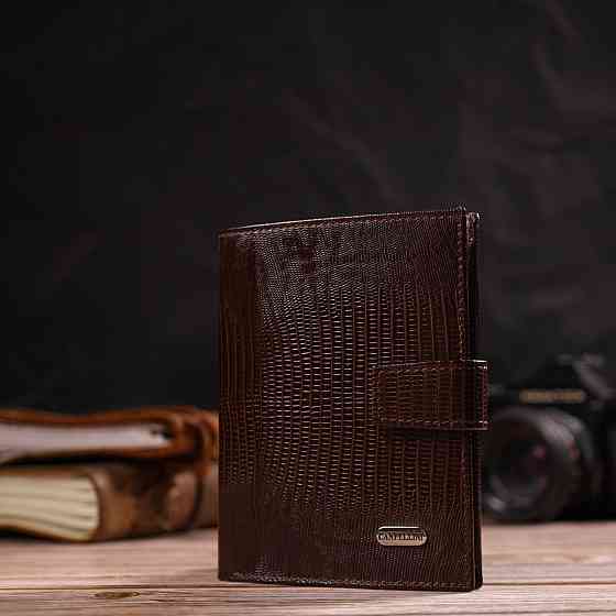 Оригинальное вертикальное мужское портмоне среднего размера из натуральной кожи с тиснением CANPELLINI 21734 Коричневое Киев