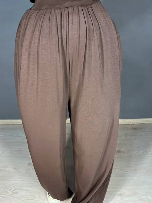 Брюки женские A-N 25060 палаццо на резинке с карманами тонкие свободные, коричневый, one size Киев - изображение 8