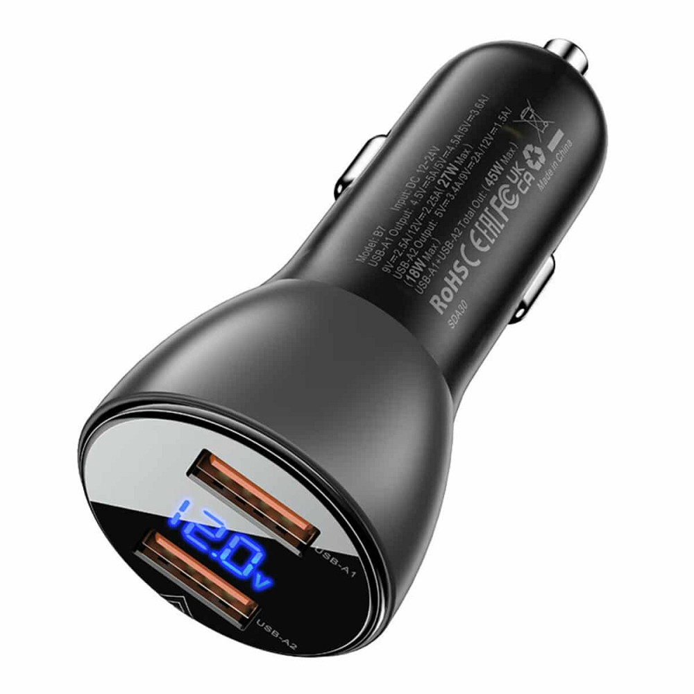 Автомобільний зарядний пристрій ACEFAST B7 metal  45W (USB-A + USB-A) with digital display Київ - фото 2