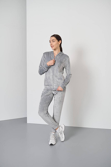 Женский велюровий костюм на змейке с капюшоном Серый L Харьков - изображение 1