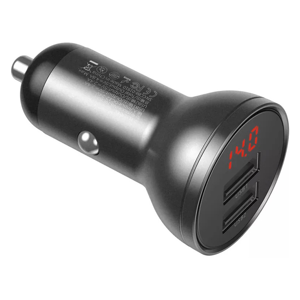 Автомобільний зарядний пристрій Baseus Digital Display Dual USB 4.8 A Car Charger 24 W CCBX-0G (Сірий) Николаев - изображение 1