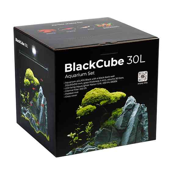 Акваріумний набір BlackCube 30 літрів, з чорною задньою стінкою, 31х31х31 см, скло 4 мм Київ