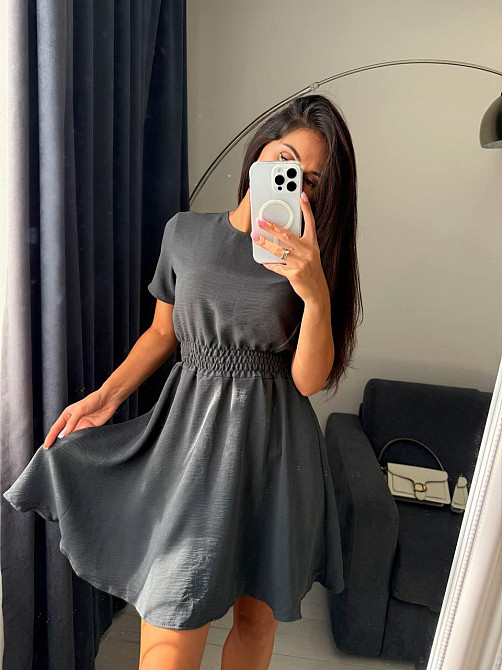 Женское легкое приталенное базовое платье креп жатка Серый, 46/48 Одесса - изображение 3