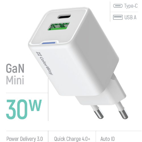 Зарядний пристрій мережевий USB/Type-C 30W білий GaN Mini ColorWay Житомир