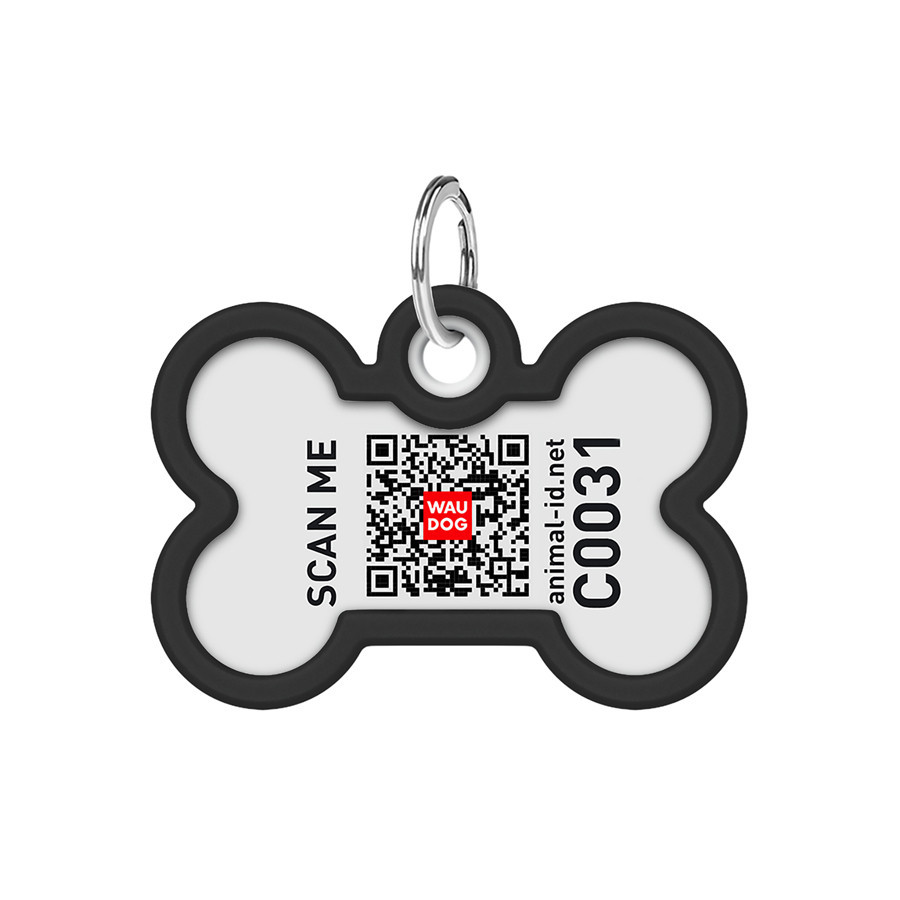 Адресник для собак і котів металевий WAUDOG Smart ID з QR паспортом, малюнок "Леопард", кістка, Д 40 мм, Ш 28 мм Київ - фото 3