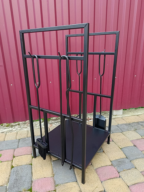 Кований набір для каміну LOFT №9 з дровницею (стійка, совок, щітка, кочерга, щипці) Київ - фото 8