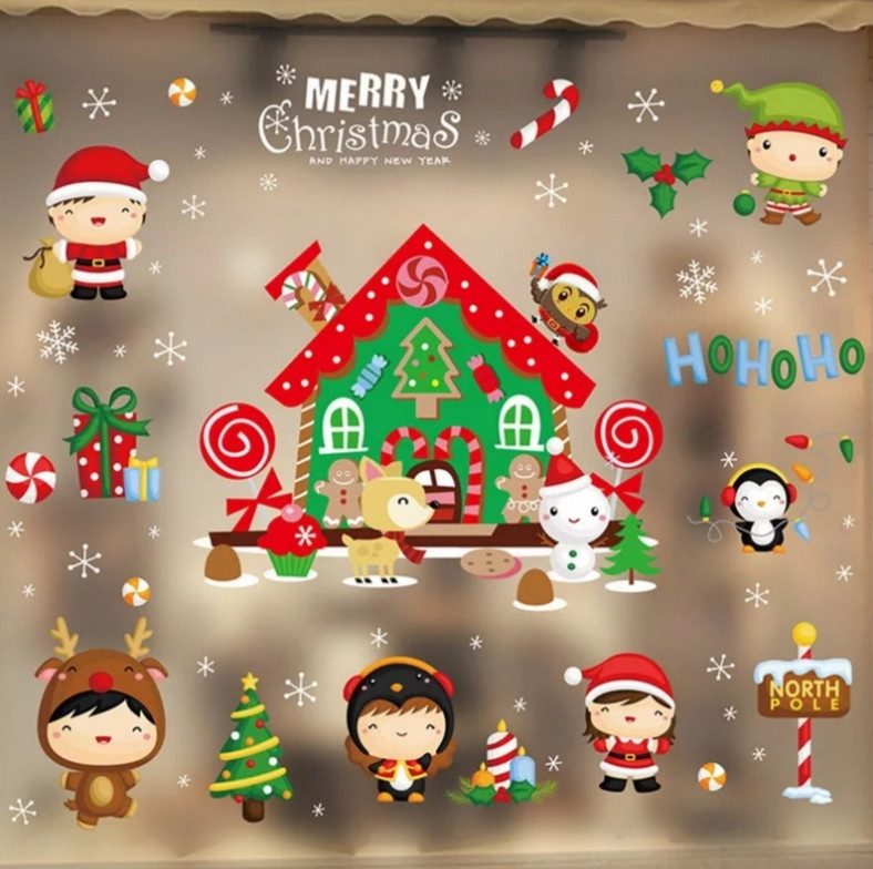 Наклейки на вікно новорічні Merry Christmas 50 на 70 см різнобарвний Київ - фото 1