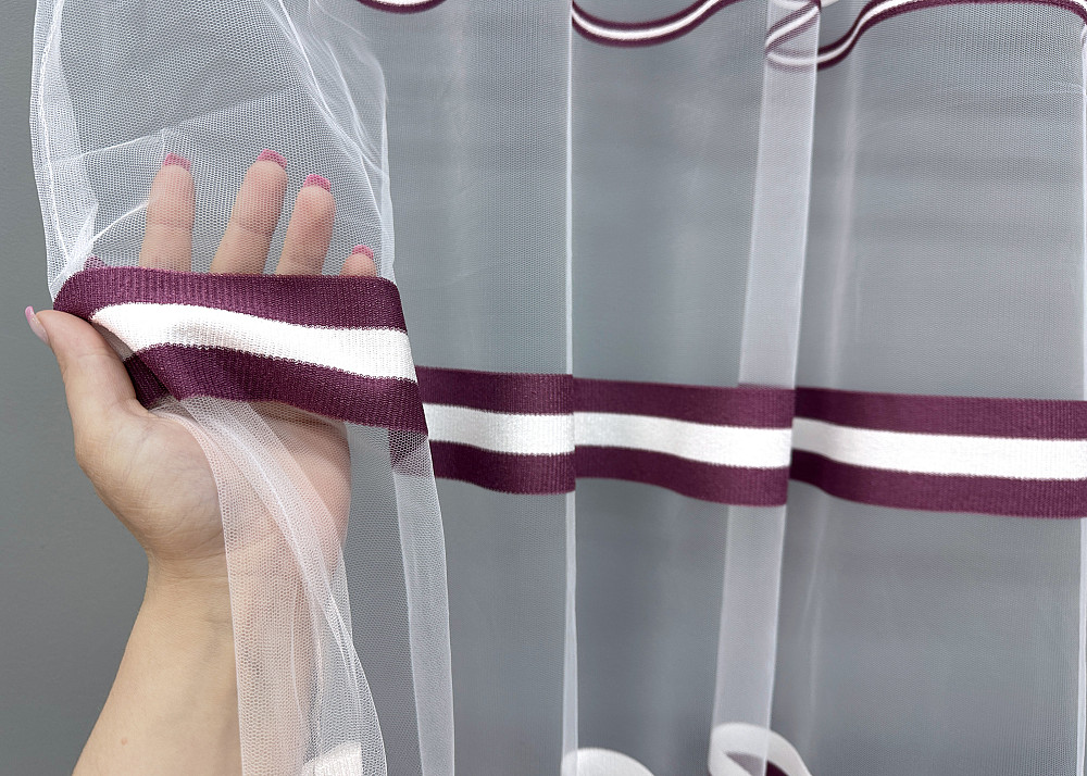 Тюль VR-Textil 1775т Фатин полосы Сливовый с белым 300х270 см (42-0767) Киев - изображение 4