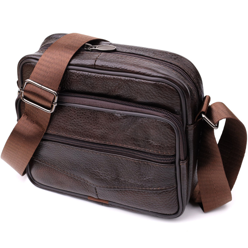 Горизонтальна зручна сумка з ручкою для чоловіків з натуральної шкіри Коричневий (Vintage) Київ - фото 5